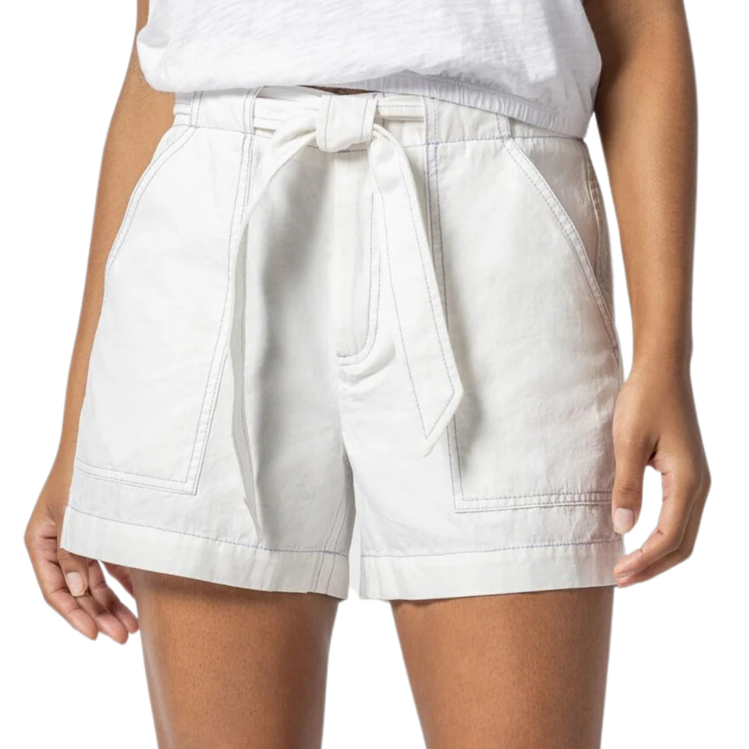 Belted Canvas Short in White