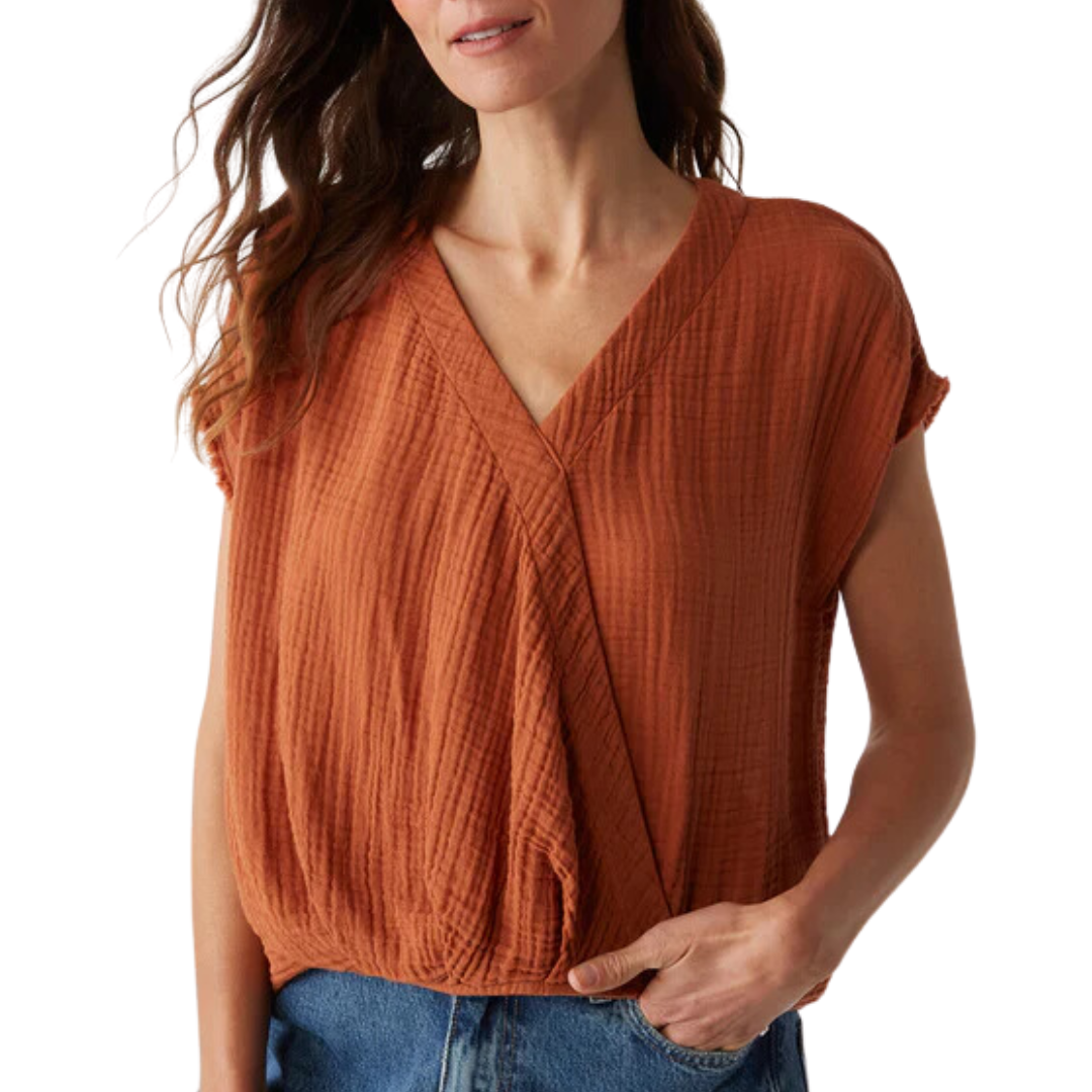 Evie Gauze Surplice Top in Toffee