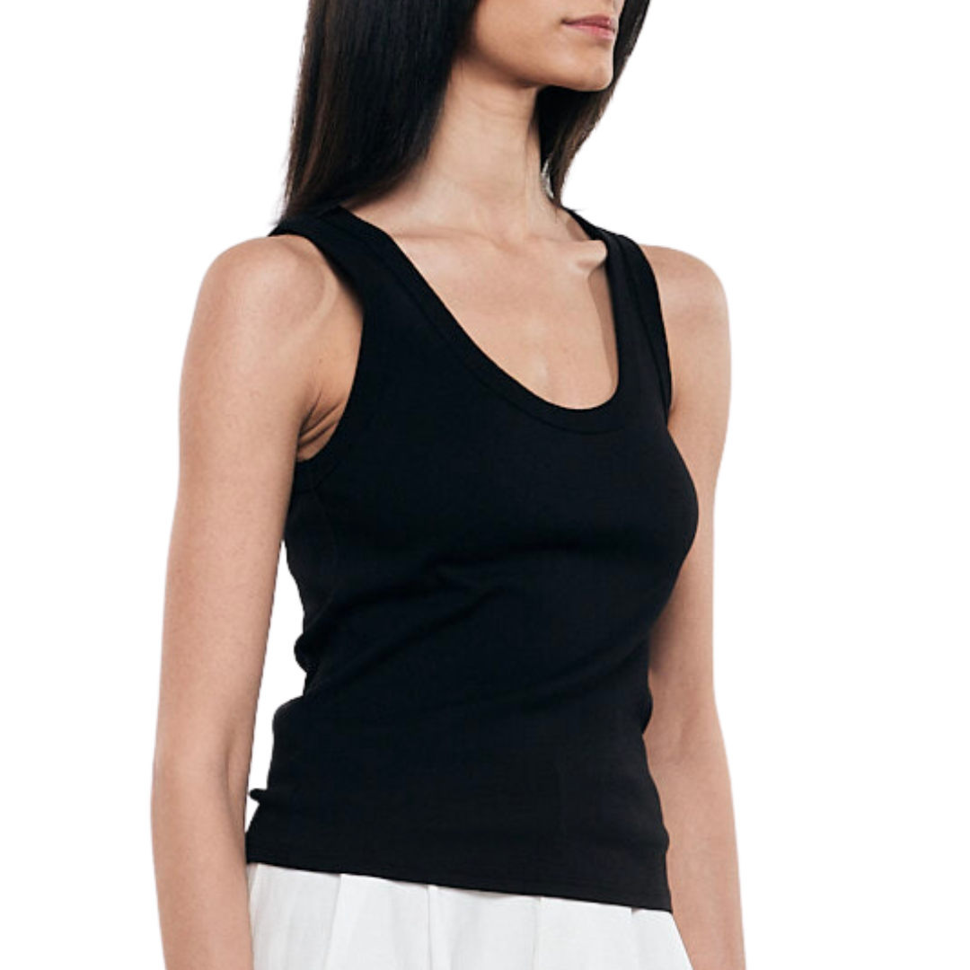 Supima Rib Scoop Tank in Black