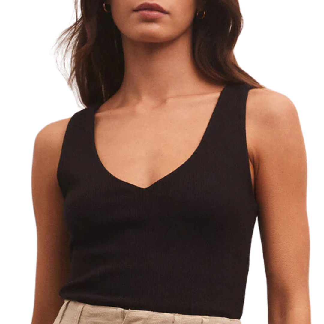 Avala V-Neck Rib Tank in Black