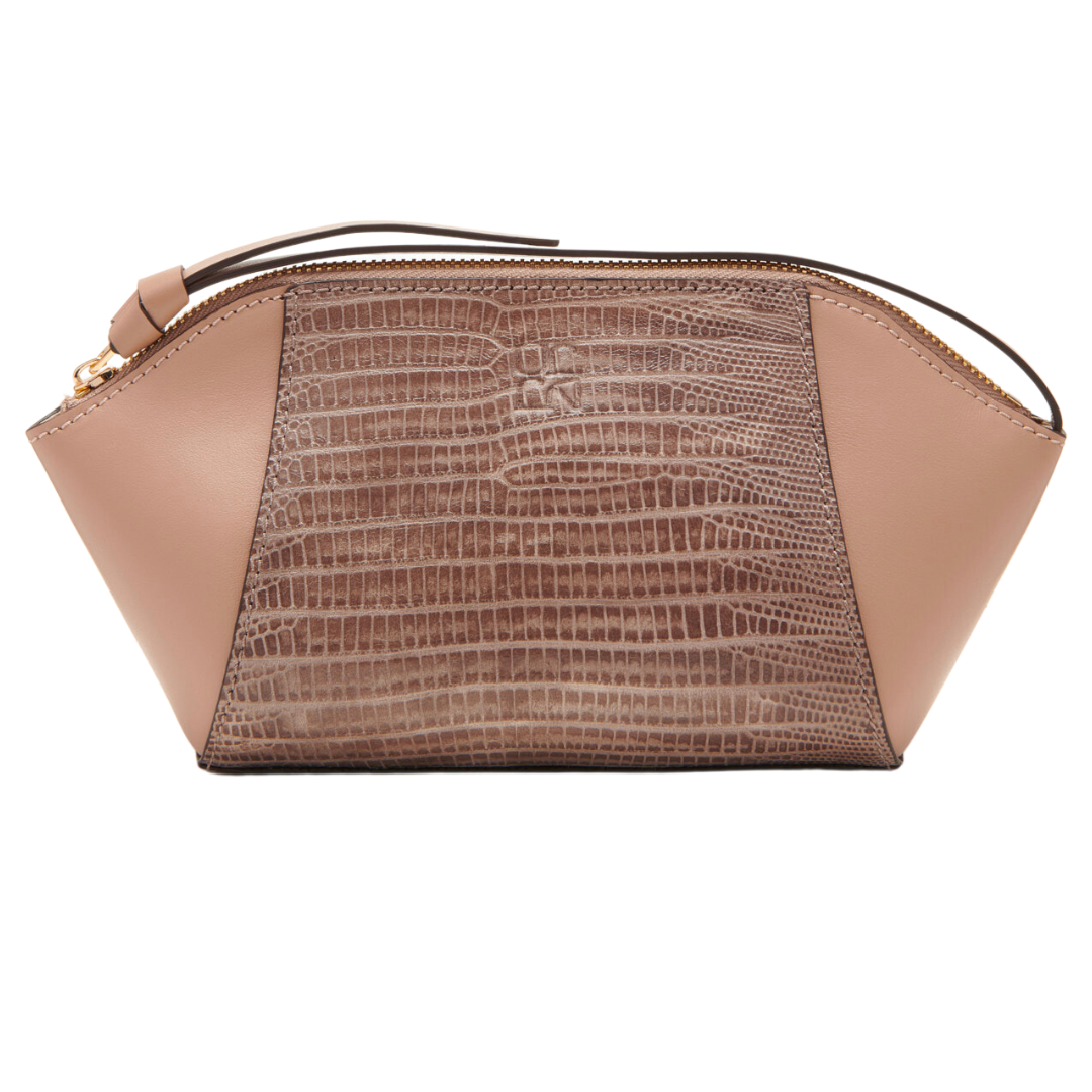 Imogen Large Makeup Pouch in Graphite Lizard