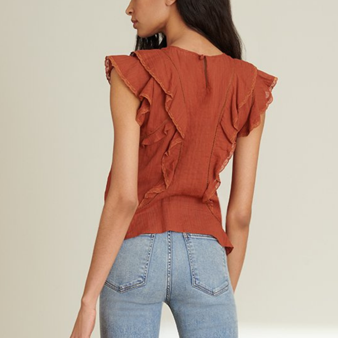 Aira Ruffle Top in Rust