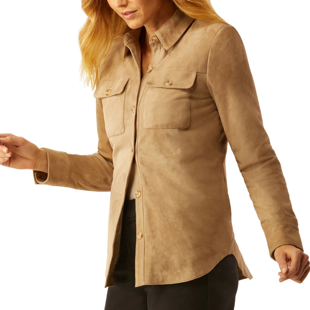 Suede Shirt Jacket W/ Zip Out Liner in Camel