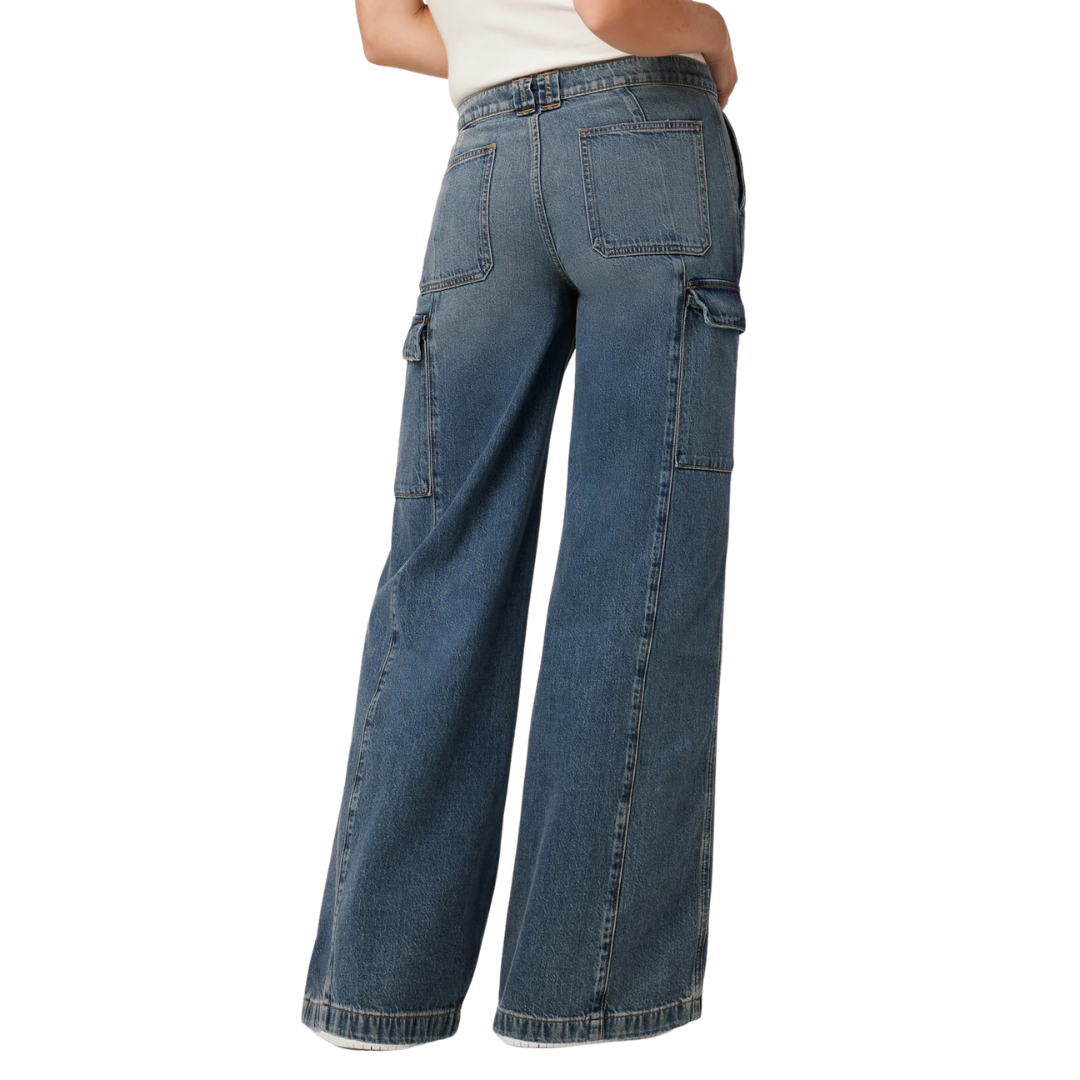 Mid-Rise Utility Wide Leg Cargo in Deep Blue