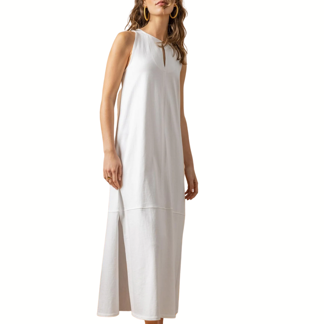 Sleeveless Keyhole Maxi Dress in White