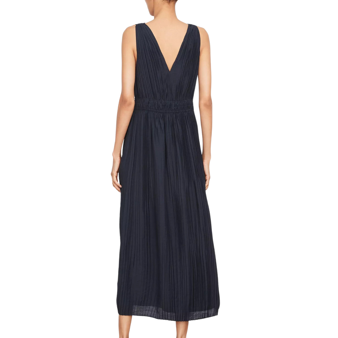 Pleated Double V-Neck Dress in Coastal Blue
