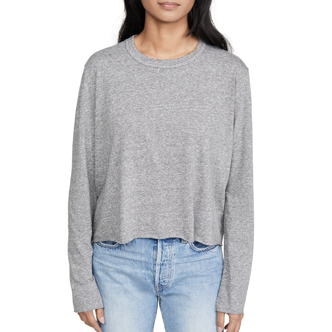 The Long Sleeve Crop Tee in Heather Grey
