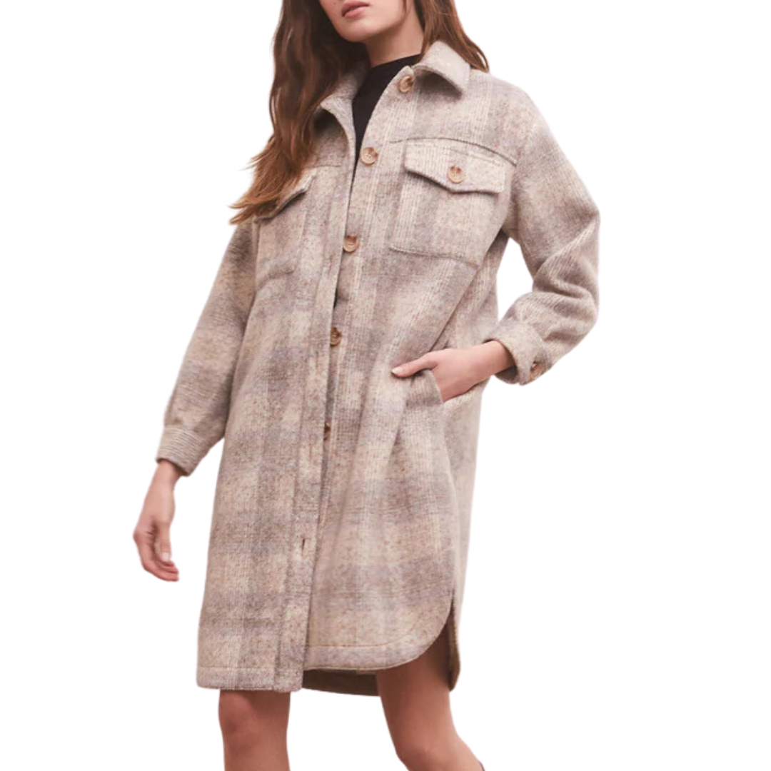 Sonoma Plaid Long Shirt Jacket in Orchid Rain