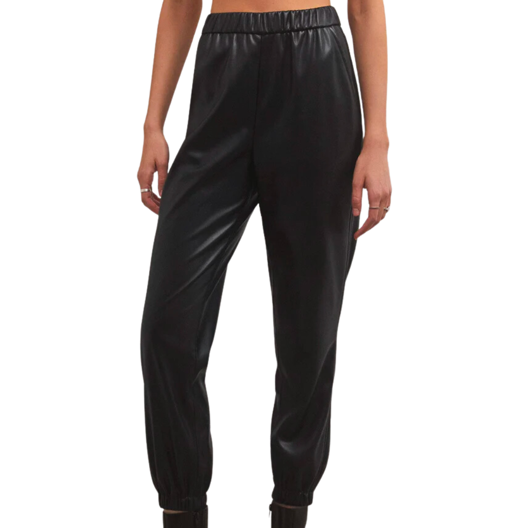 Lenora Faux Leather Jogger in Black