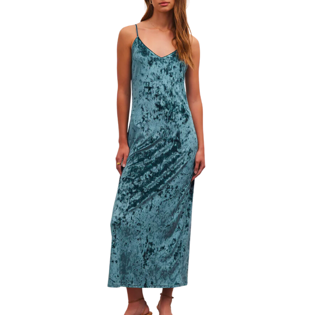 Selina Crushed Velvet Midi Dress in Abyss
