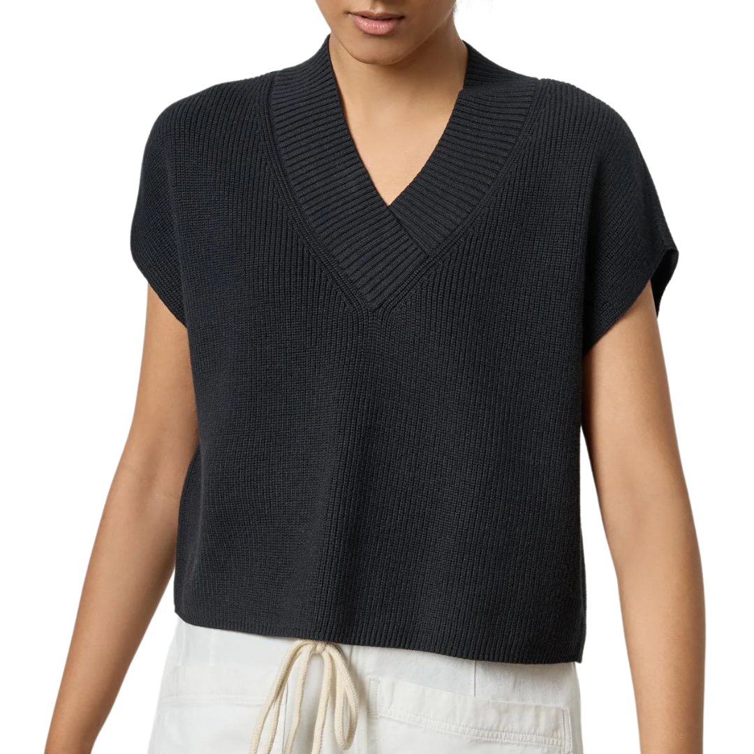 Wide Trim V-Neck Sweater in Black
