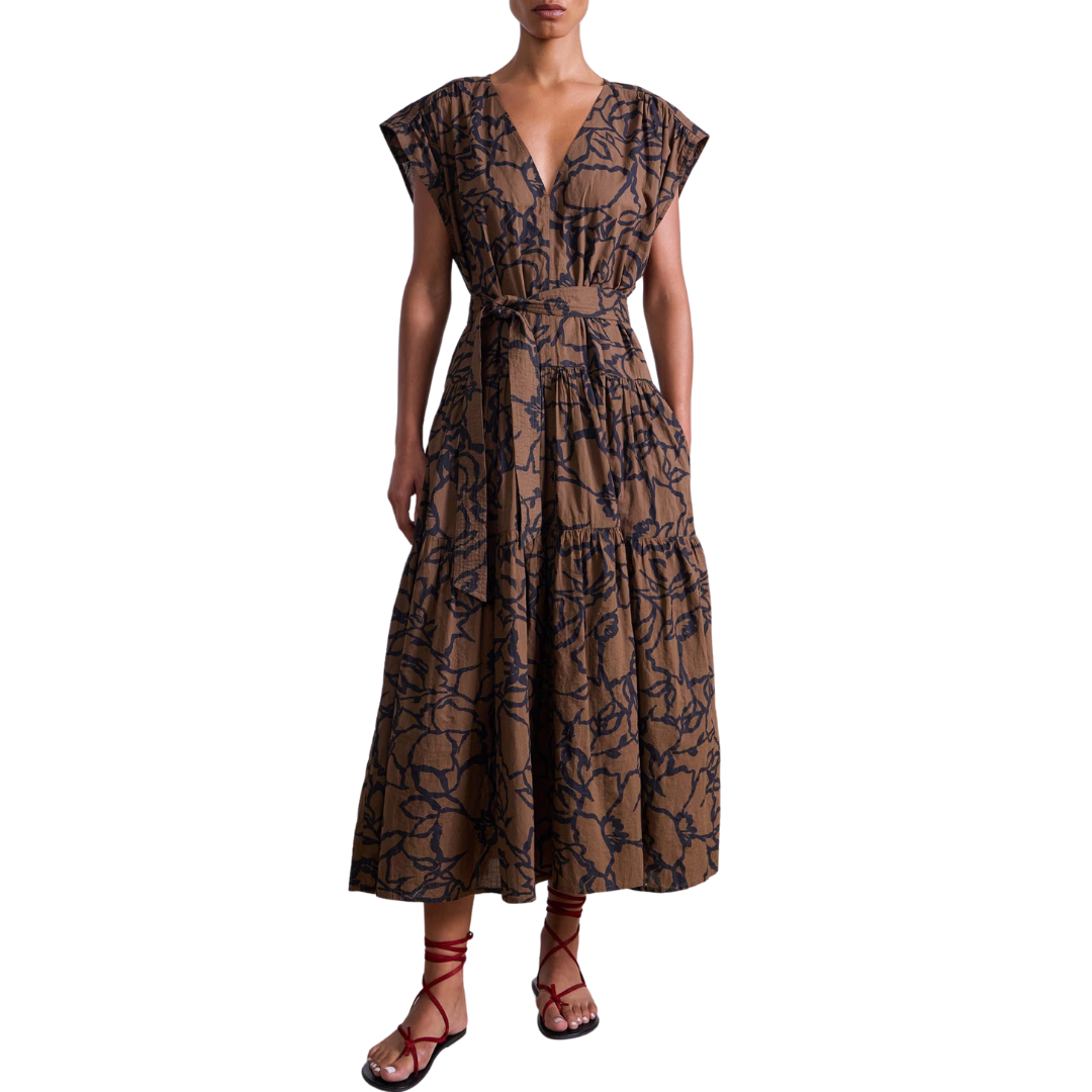 Agathe Tiered Maxi in Large Lace Floral Chocolate