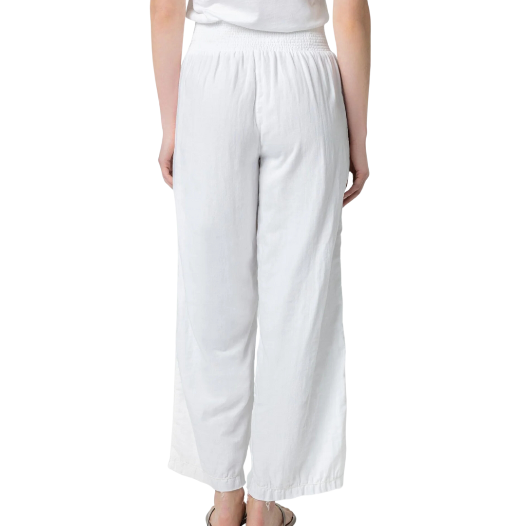 Smocked Waist Full Leg Pant in White