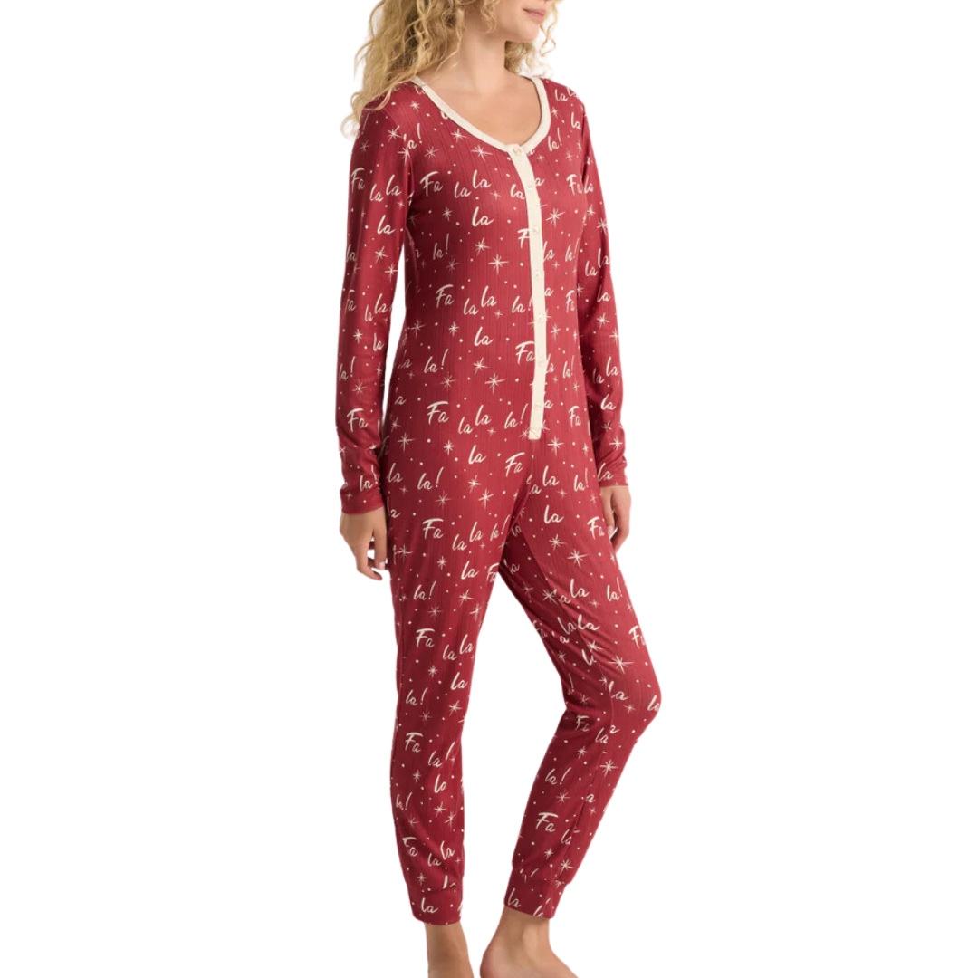 Fa La La Silky Pointelle Onesie in Haute Red