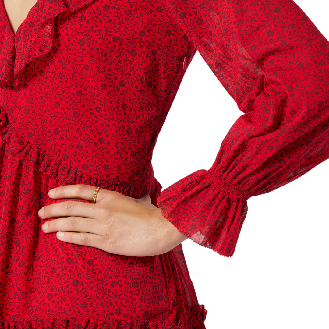 Adanson Mini Cotton Dress in True Red Plum Perfect