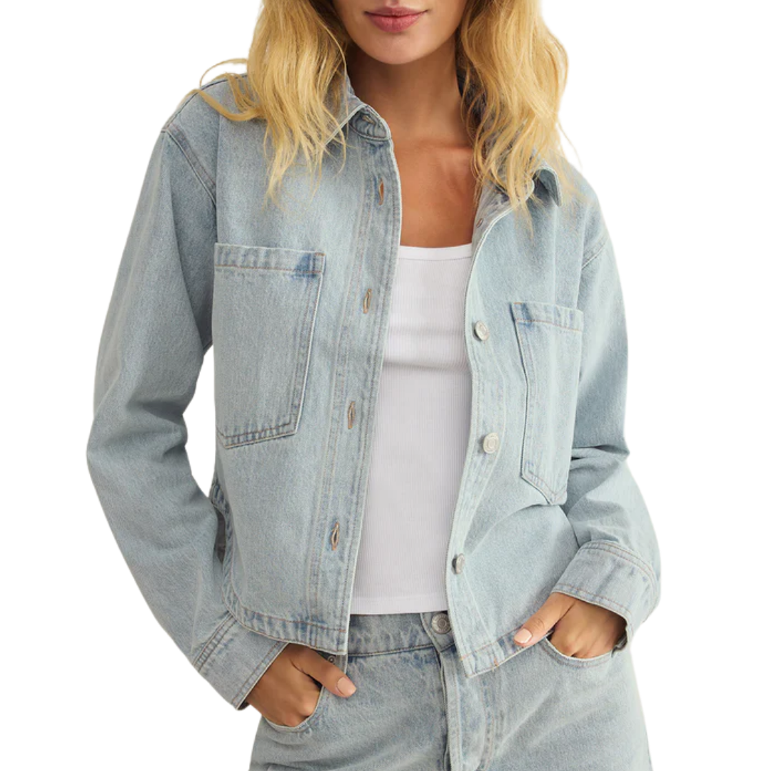 All Day Cropped Denim Jacket in Faded Indigo