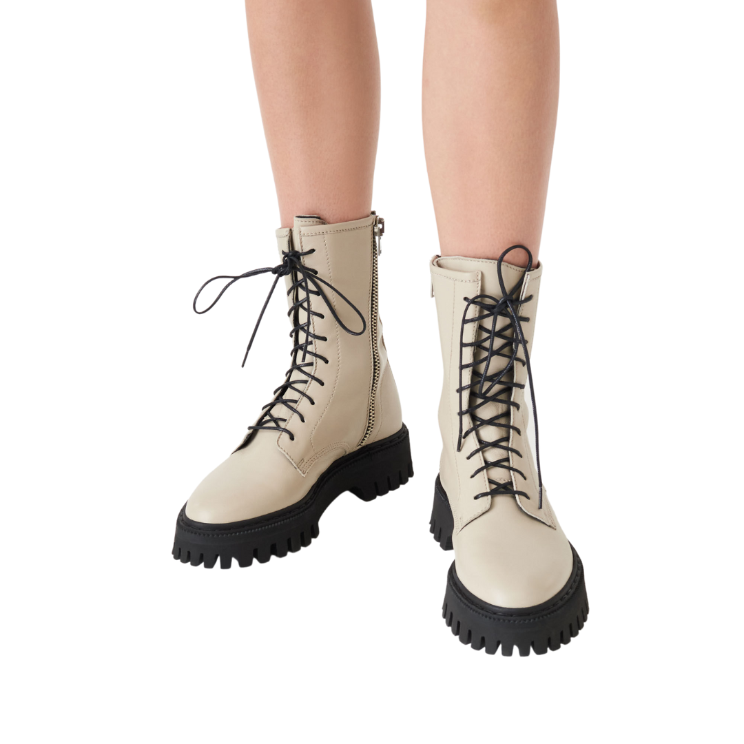 Kosmic Lace-Up Leather Boots in Beige