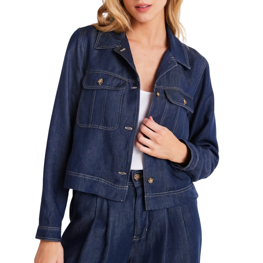Flap Pocket Utility Jacket in Dark Denim