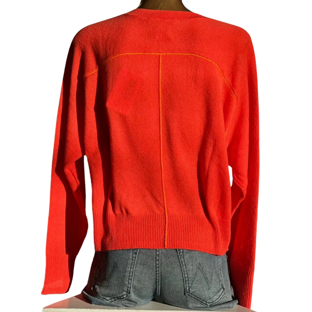Boxy V Neck w/ Back Yoke in Coral Combo