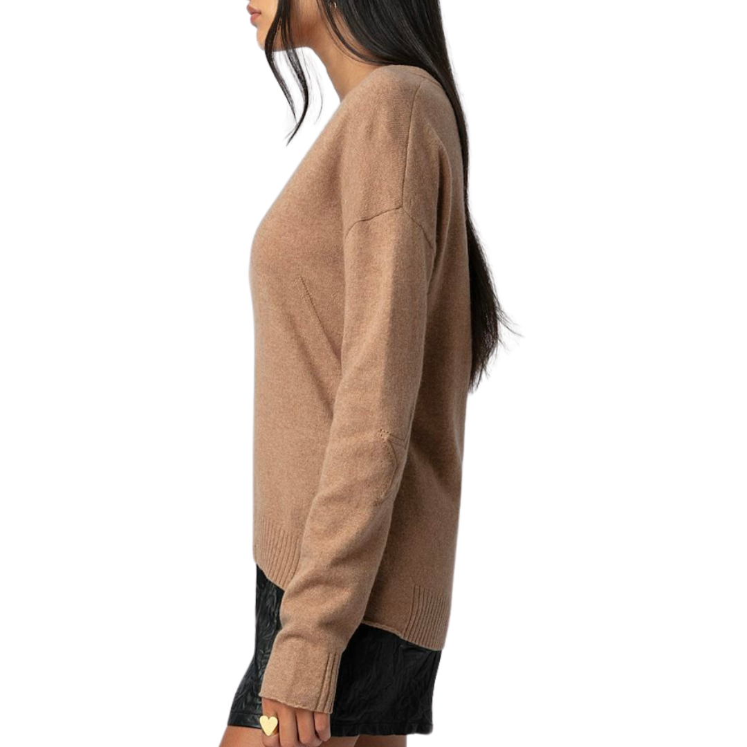 Vivi Patch Cashmere Sweater in Camel