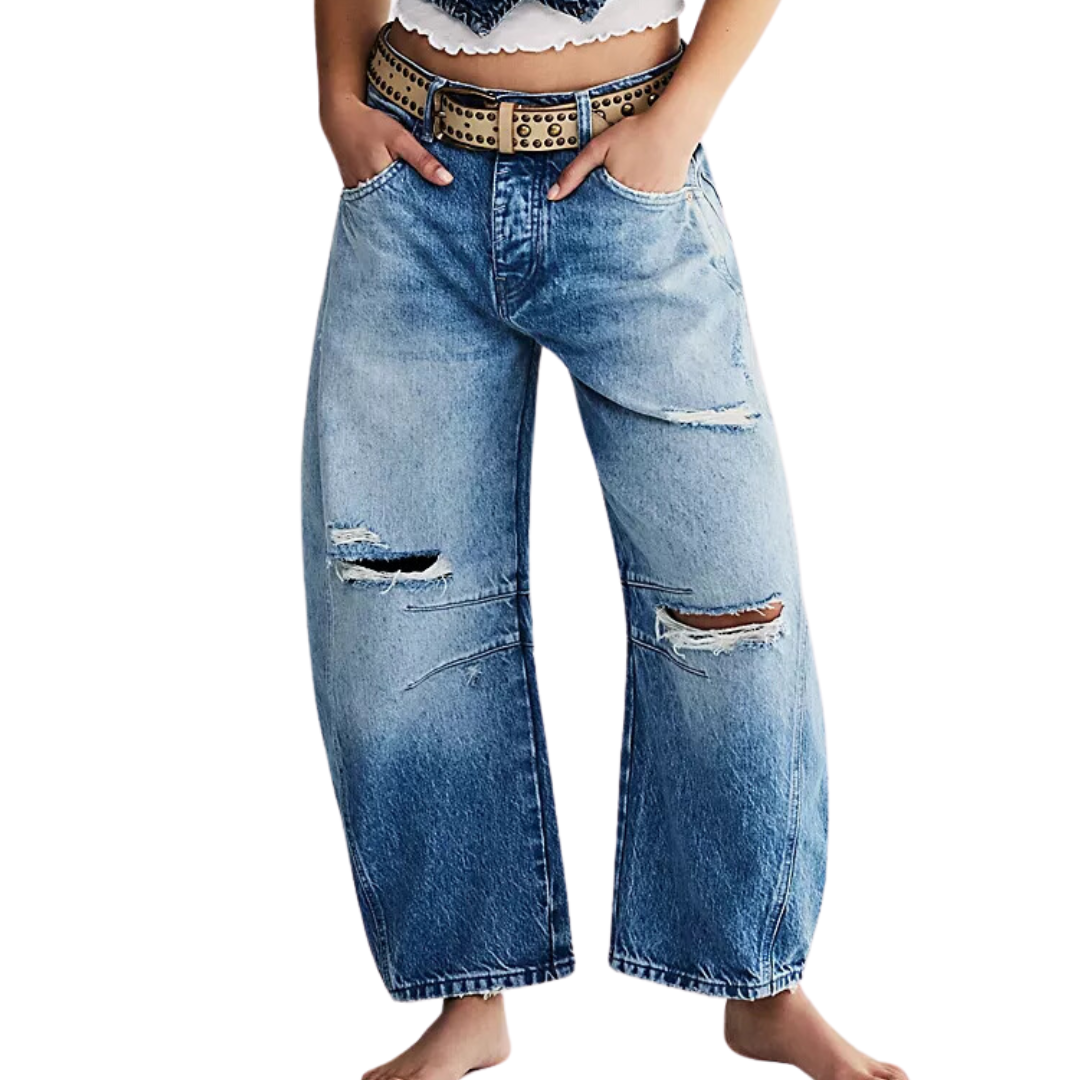 We The Free Good Luck Mid-Rise Barrel Jeans in Barnyard Blue