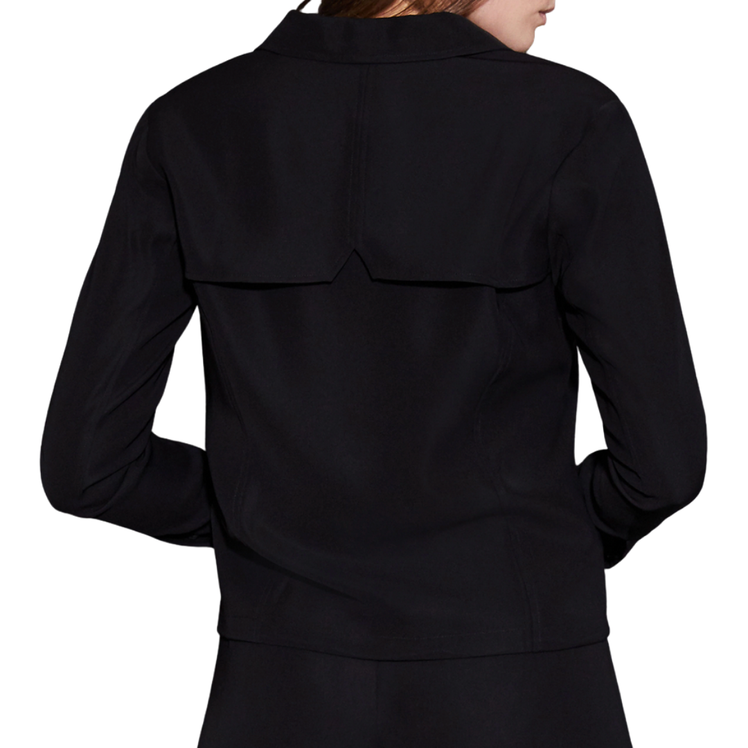 Ecru Jacket With Drawstring Bottom in Black - Back View
