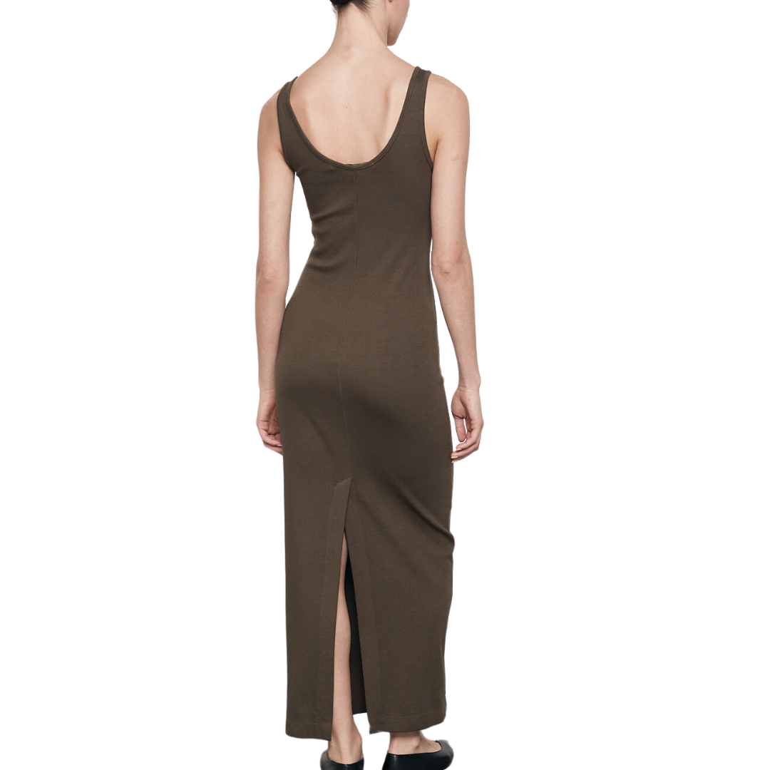 Supima Ankle Slit Dress in Army Green