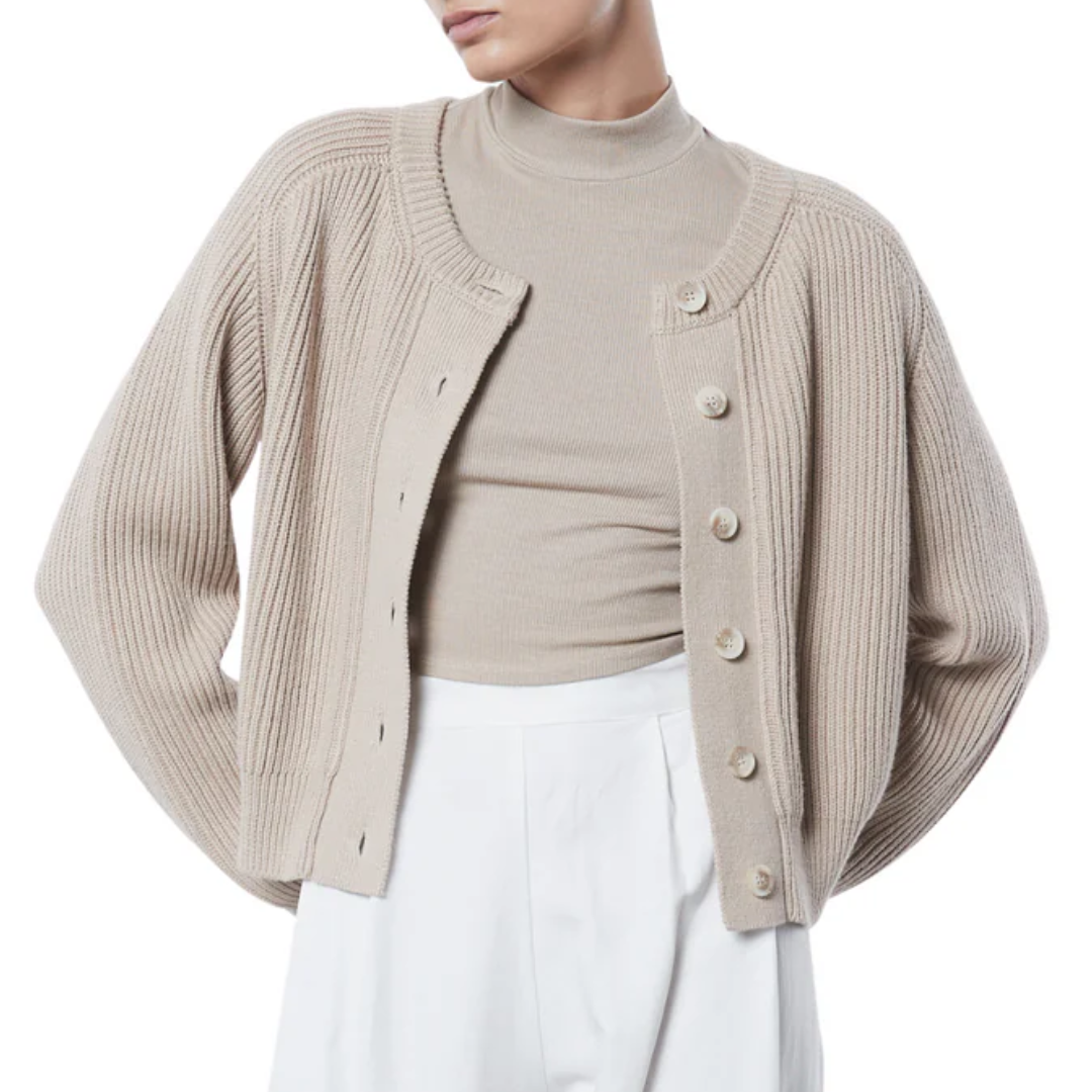 Chunky Cotton Cardigan in Sand