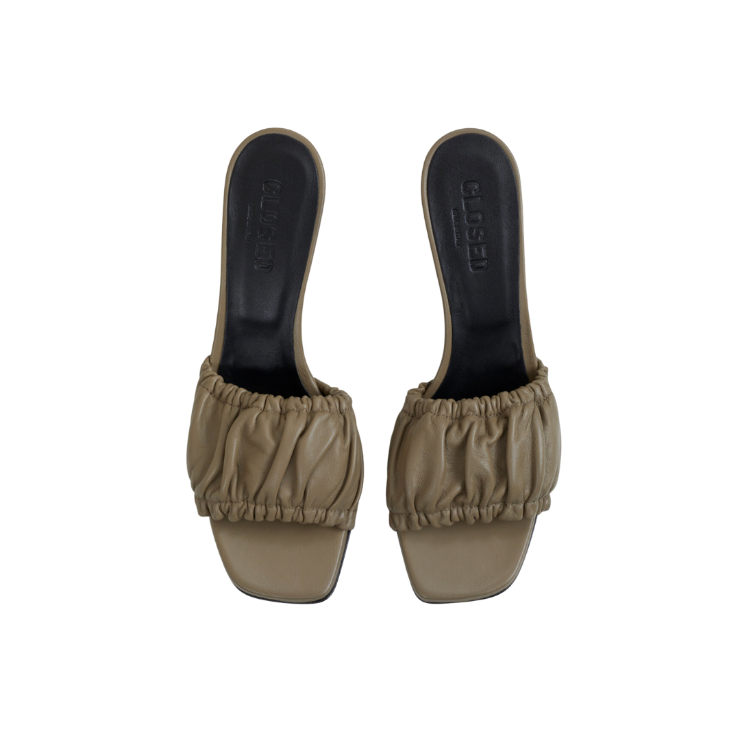 Closed Leather Mules in Burlywood