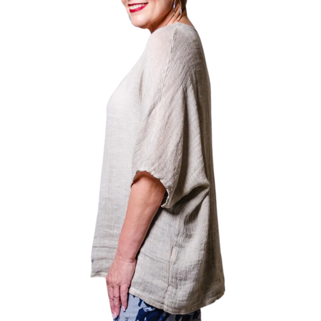 Anastasia Linen Top in Taupe Enzyme