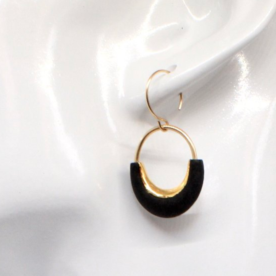 Eden Round Small Earrings in Matte Black