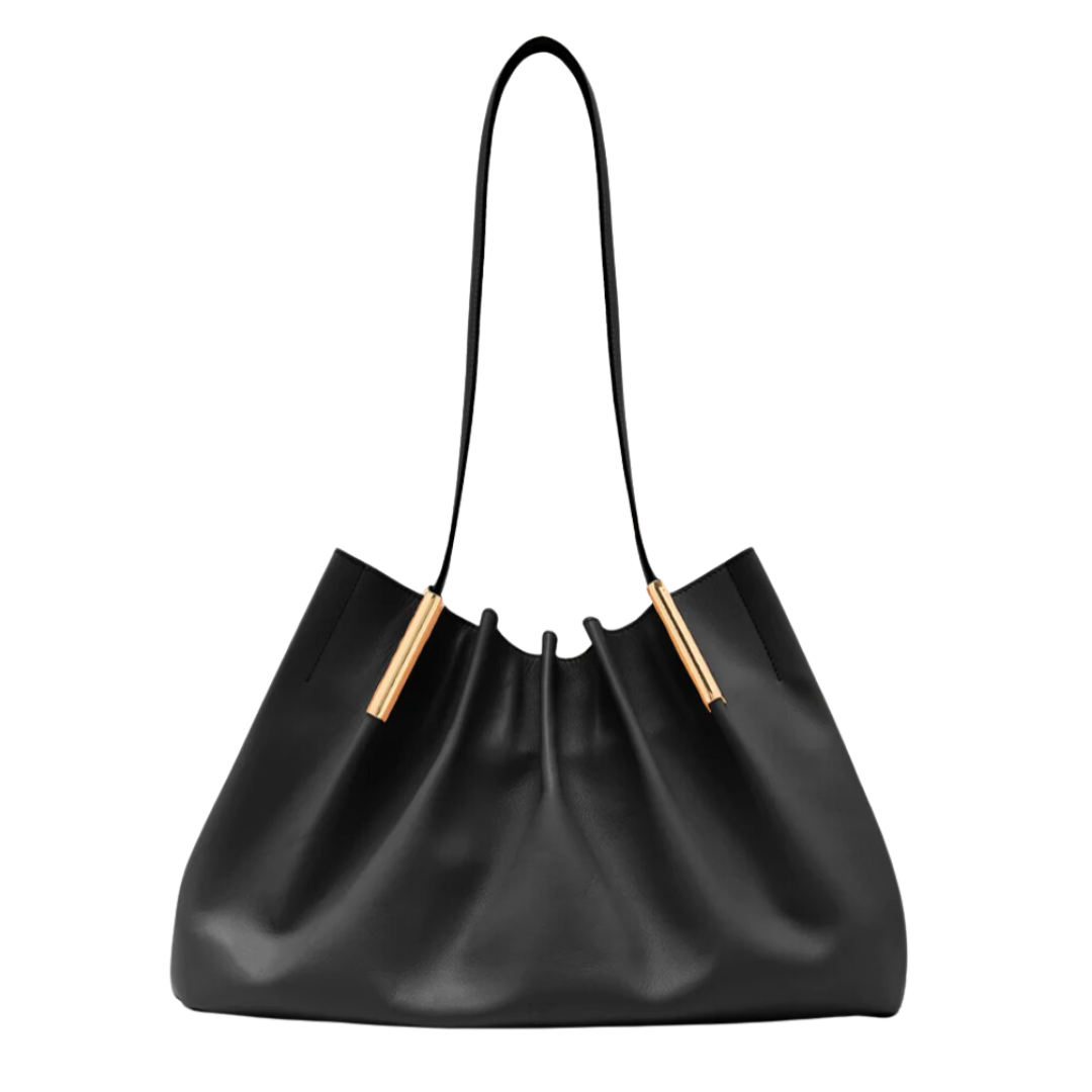 Isadora Ruched East-West Tote in Noir