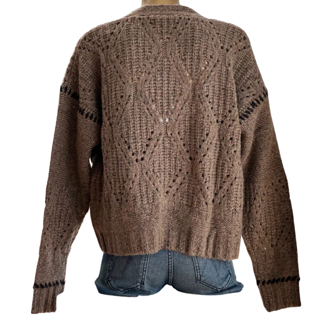 Shaker V Neck Cardi w/ Diamond in Brownie/Pumpernickel