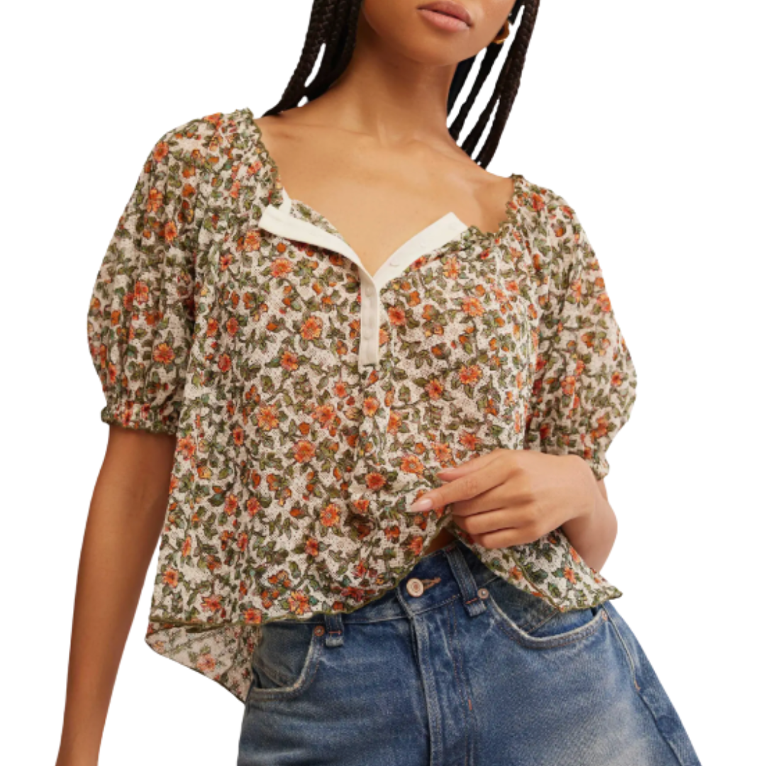 Astra Peasant Top in Daisy Combo