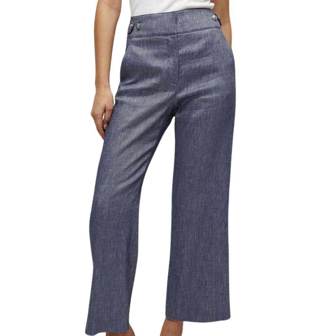 Aubrie Linen Pant in Blue Melange