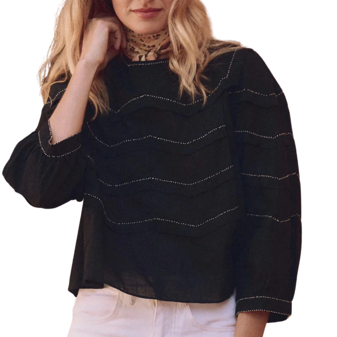 The Beaded Chevron Top in Black