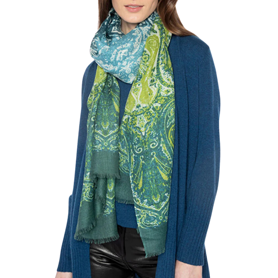 Faded Paisley Print Scarf in Cypress Multi