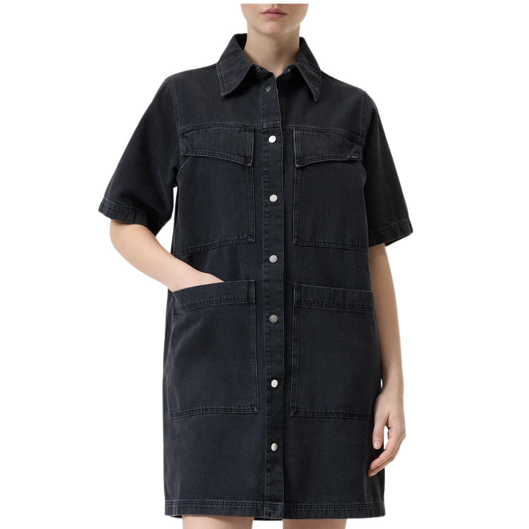 pilcro short sleeve denim dress Pilcro Short-sleeve Denim Mini Swing Dress In Red