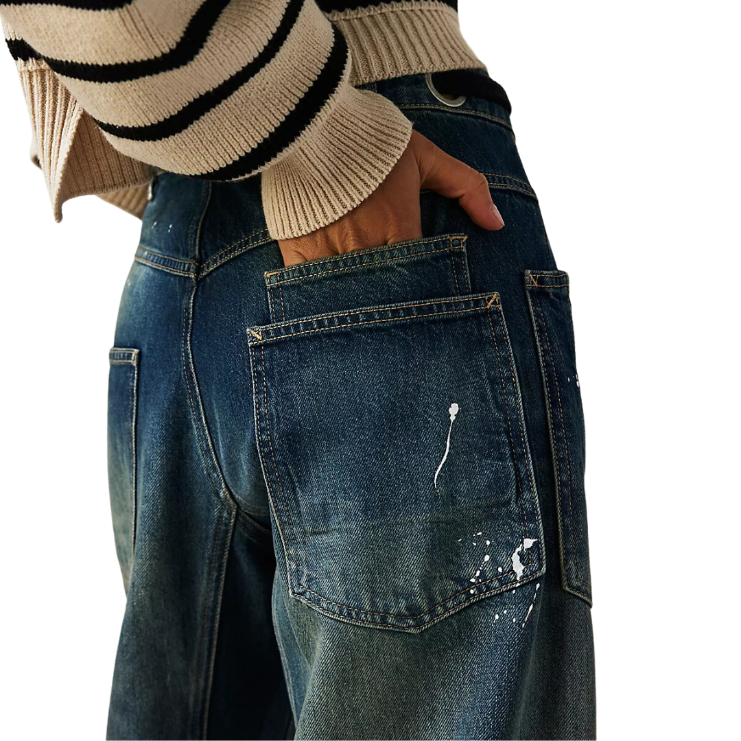 We The Free Moxie Pull-On Barrel Jeans in Timeless Blue