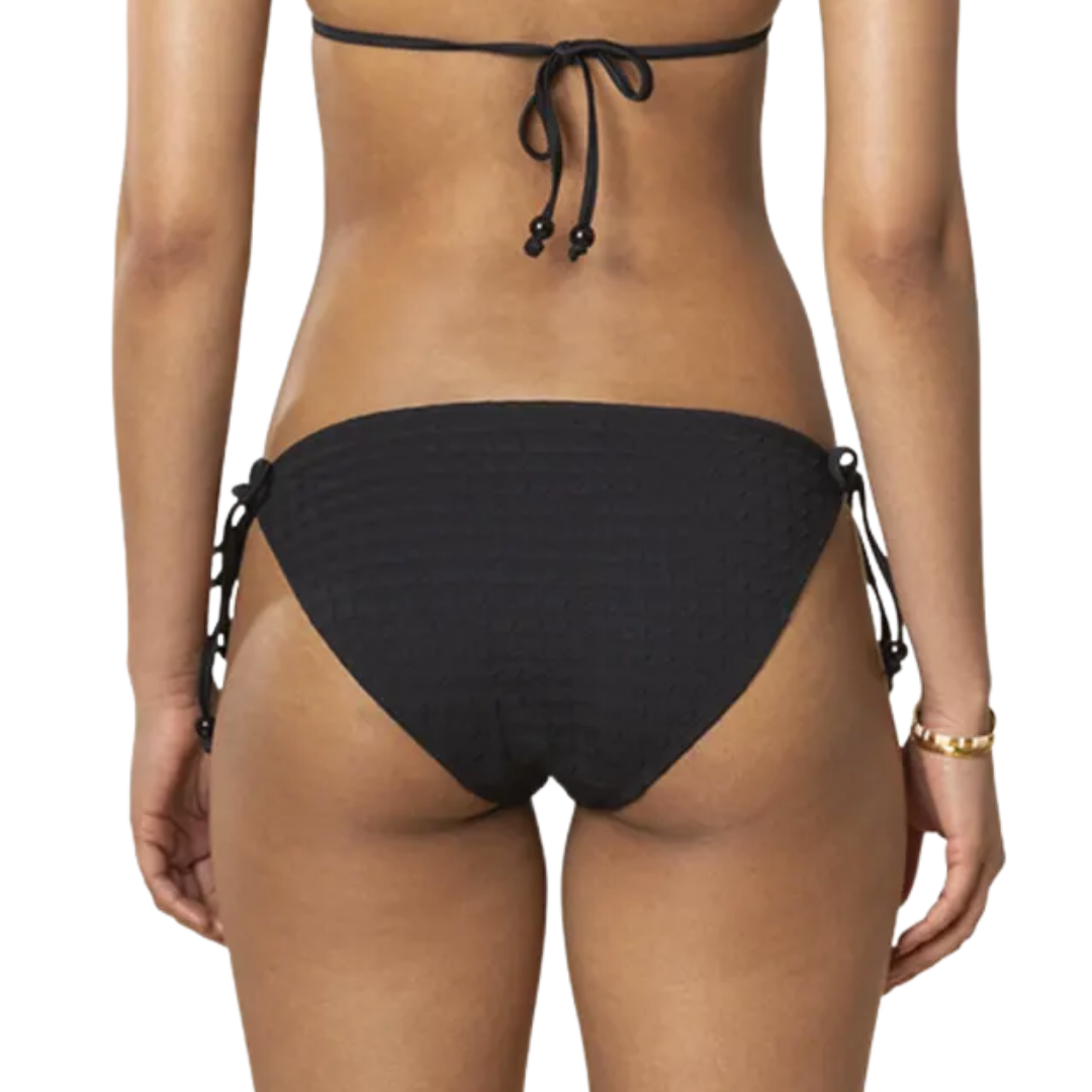 Self-Tie Ring Bikini Bottoms in Jet Black