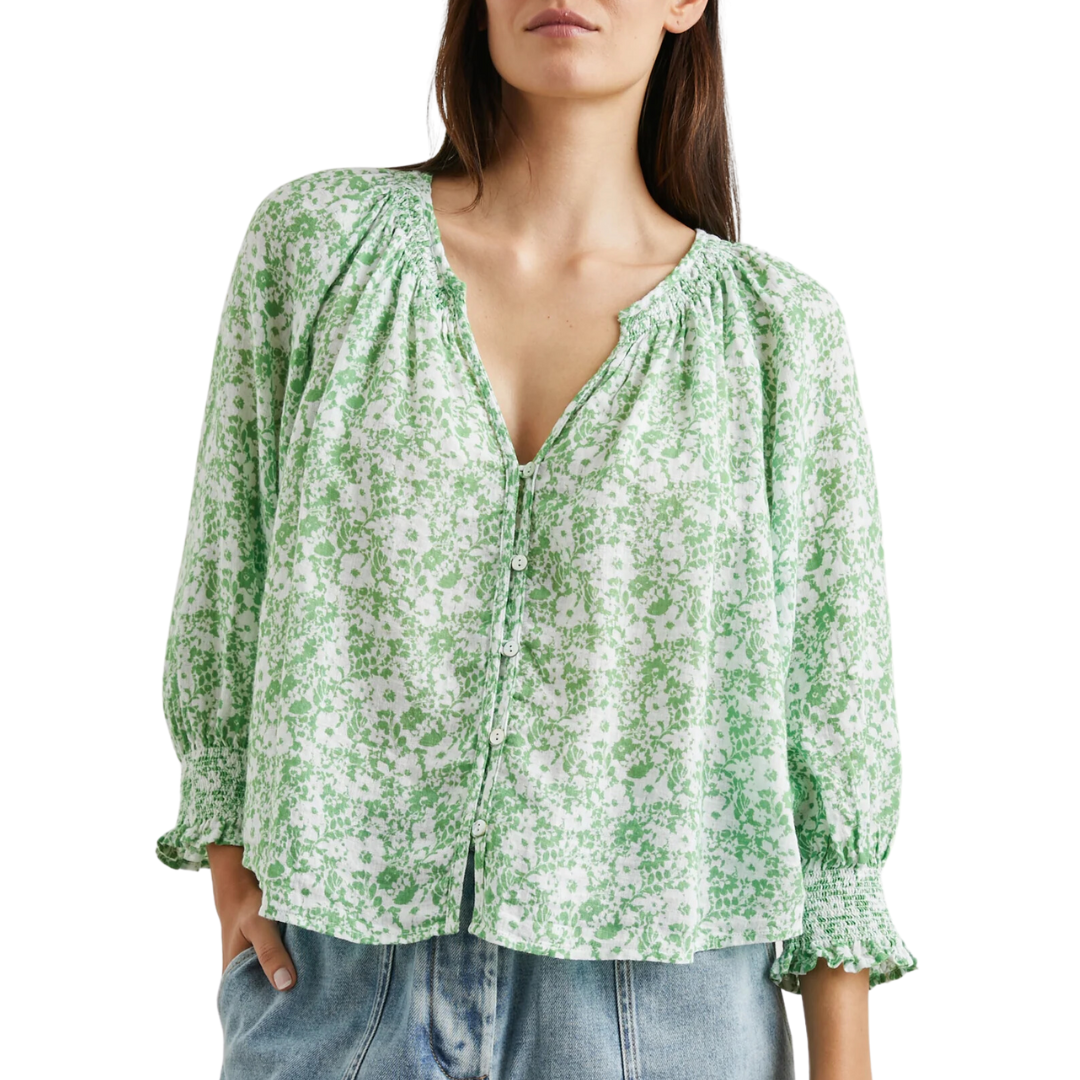 Mariah Top in Green Texture Floral