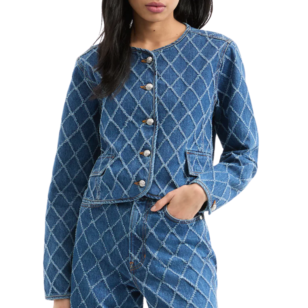 Nolita Diamond-Printed Denim Jacket in Blue Diamond