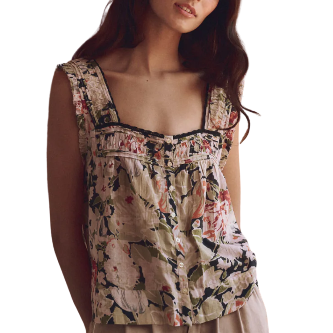 The Victorian Pleat Tank in Vintage Rose Print
