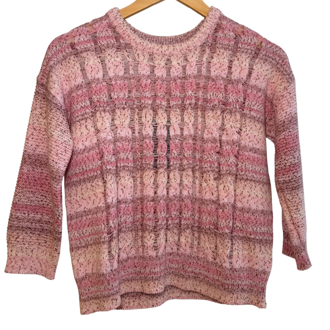 Space Dye Open Cable Crew in Strawberry Cream