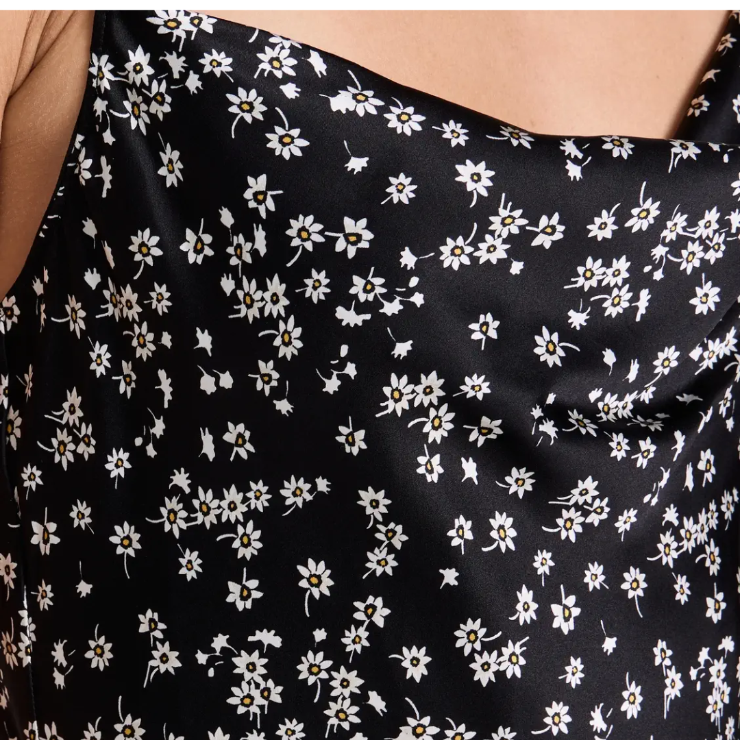 Enora Silk Short Dress in Black/Ivory Floral