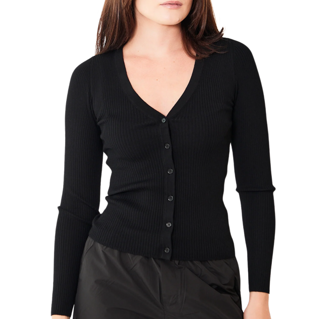 Cropped Ribbed Cardigan in Black