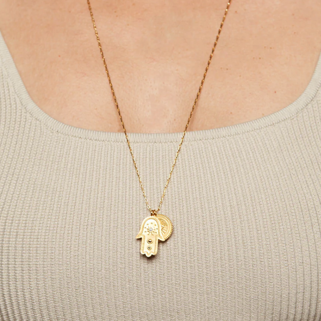 Protected Path Hamsa Evil Eye Gold Necklace