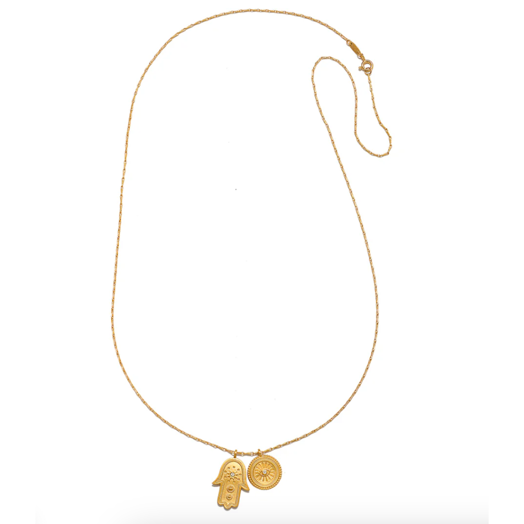 Protected Path Hamsa Evil Eye Gold Necklace