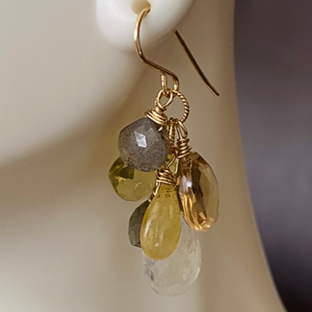 Moonstone Cluster Earrings in Gold