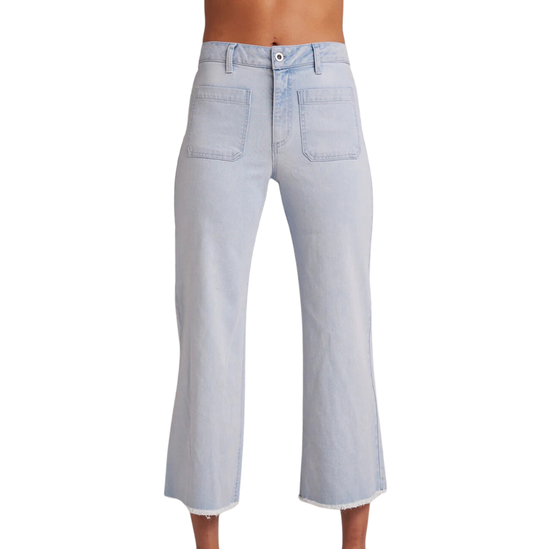 Sarah Frayed Hem Wide Leg Crop in Ocean Mist Wash